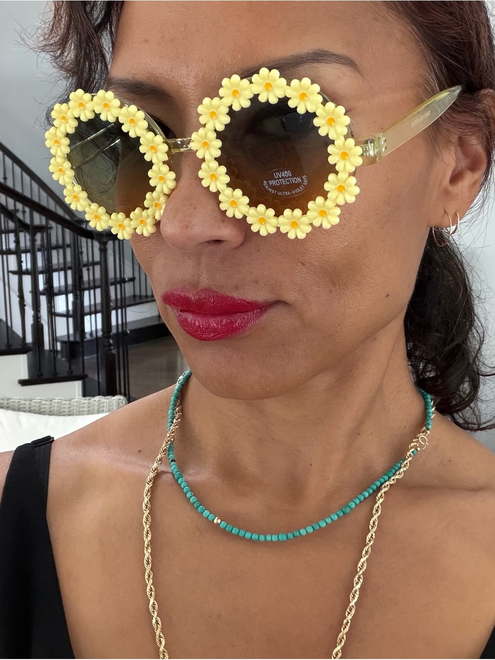 Women’s Yellow Floral Round Sunglasses